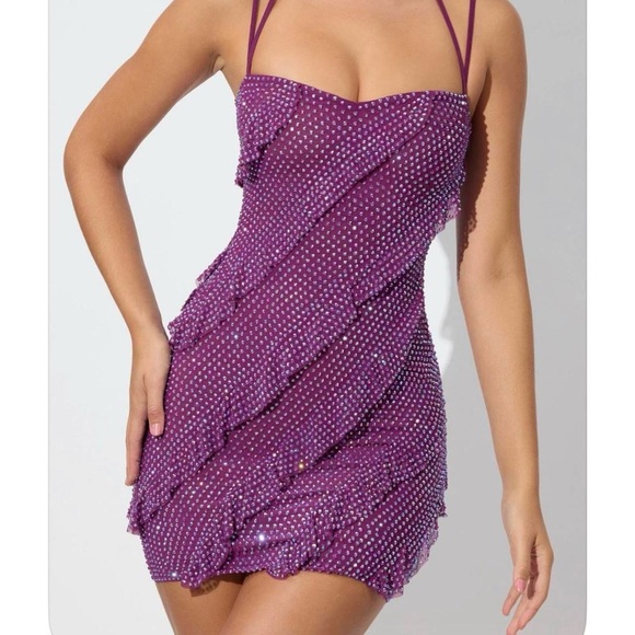 Oh Polly Dresses & Skirts - Embellished Oh Polly mini dress in purple with sequins and ruffles